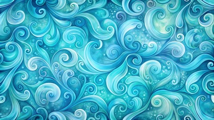 Abstract blue background. Watercolor pattern. Blue curls on a turquoise background.
