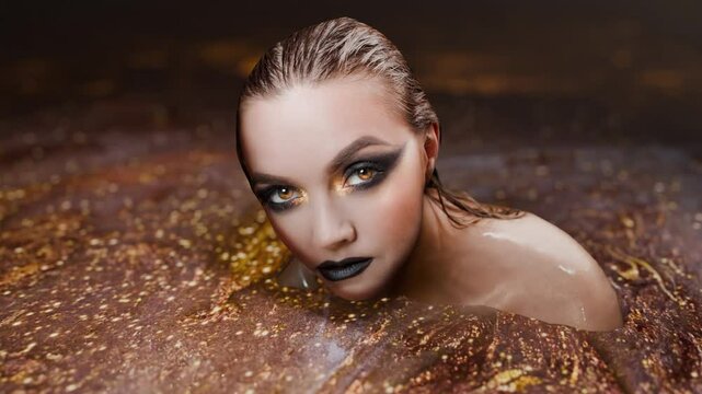 A mystical and dangerous mermaid emerges from the depths of a strange lake, 3d abstraction