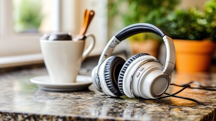 Naklejka premium Relaxing Morning with Coffee and Music