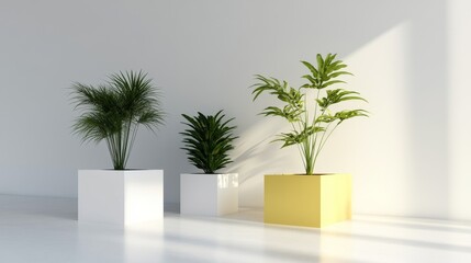 Fototapeta premium Stylish indoor plants in modern white pots.