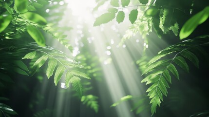 Sunlight filtering through lush green leaves.