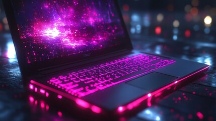 Cyberpunk Laptop: Neon Glow in the Digital City