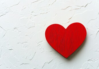 Red Wooden Heart on White Textured Background: Valentines Day, Love, Romance