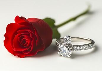 Stunning Diamond Engagement Ring with Red Rose
