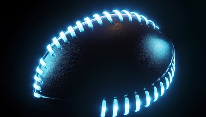 glowing neon american football on black background