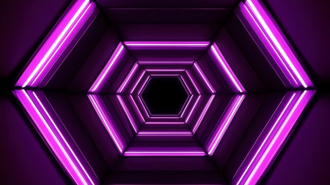Neon purple and blue glowing tunnel with hexagonal shape