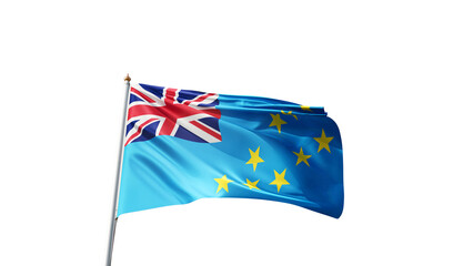 Flag of tuvalu with no background, transparent png, flag on a flag pole waving in the wind,...