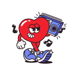 Groovy playful heart character in retro cartoon style. Happy Valentine's Day sticker