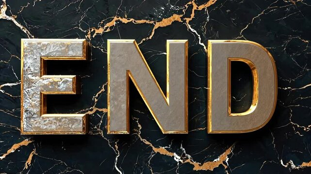 A close-up of the word "END" is shown, made in a texture resembling marble with golden veins.