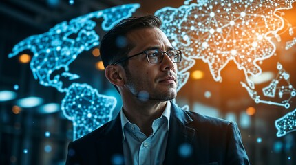 Global business structure of networking. Analysis and data exchange customer connection, Customer service, Teamwork, strategy. Businessman's connection concept