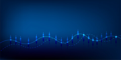 tock arrow .candlestick chart digital blue abstract background. 