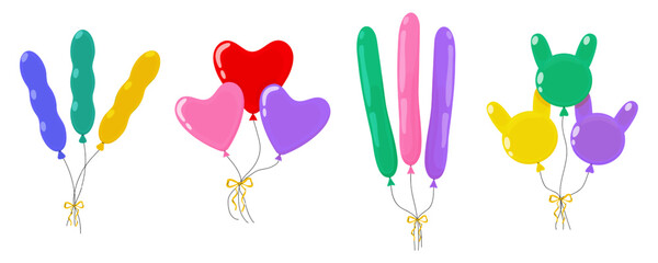 Colorful balloons in various shapes for festive celebrations and events