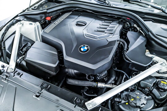Moscow, Russia - December 22, 2024
Engine of BMW Z4 2022 year of manufacture. Smartphone camera photo