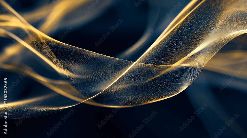 Aufkleber abstract golden waves on a dark blue background with elegant flowing textures