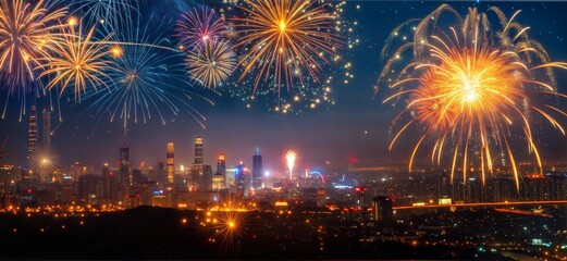 Fireworks city background generate ai