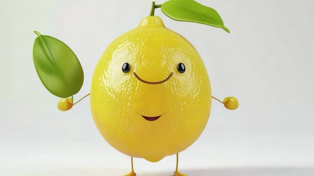 Cheerful animated lemon waving leaves in playful sequence