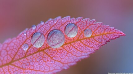 A pink leaf with water droplets