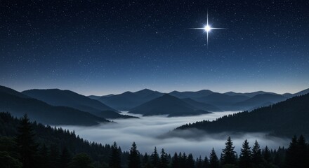 Starry Night over Desert Hills Symbolizing Birth of Jesus, spiritual symbol, christmas eve, divine light, peaceful, sacred moment