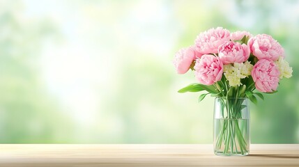 Fototapeta premium Elegant Pink Peonies in a Vase on Table 2
