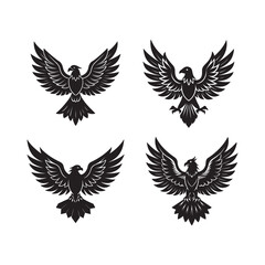 Obraz premium set of majestic eagle with wings silhouette, black and white silhouette, vector and&nbsp;illustration 