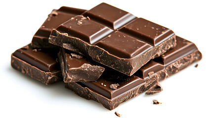 Rich Dark Chocolate Squares on White Background for Delicious Treats, Dessert Recipes, Baking Inspiration, or Sweet Indulgence Presentations