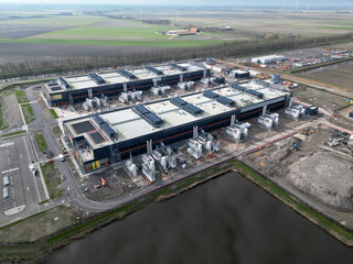 Aerial view of a large datacenter in Noord Holland, The Netherlands