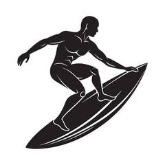 a man on a surfboard silhouette, black and white silhouette, vector and illustration