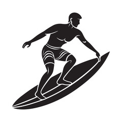 a man on a surfboard silhouette, black and white silhouette, vector and illustration