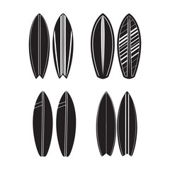 set of surfboard silhouette, black and white silhouette, vector and illustration