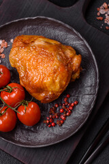 Delicious juicy chicken thighs baked with salt, spices and herbs
