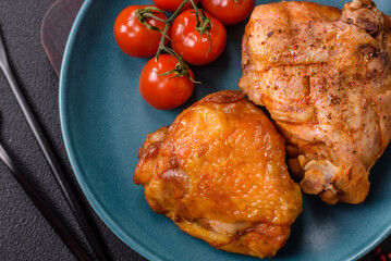 Delicious juicy chicken thighs baked with salt, spices and herbs