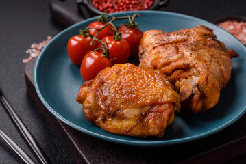 Delicious juicy chicken thighs baked with salt, spices and herbs