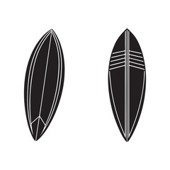 surfboard silhouette, black and white silhouette, vector and illustration