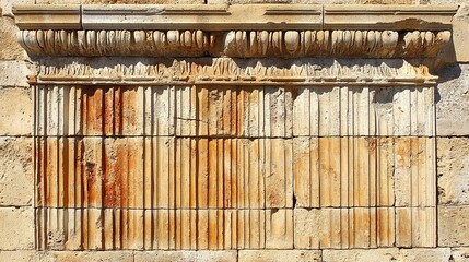  a weathered architectural detail possibly stone with decorative molding and vertical grooves. 