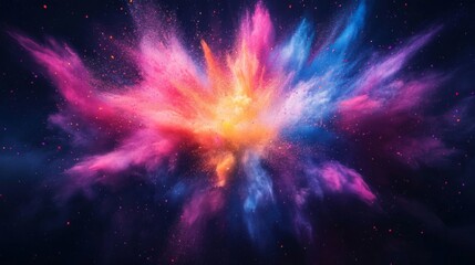 Vibrant Color Explosion In Dark Space Nebula