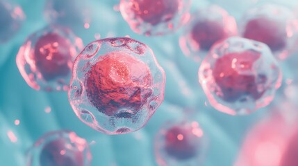 Human cells pink nuclei clear membranes blue medical research realistic