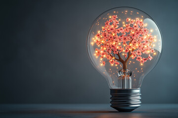 Light bulb with illuminated cherry blossom tree