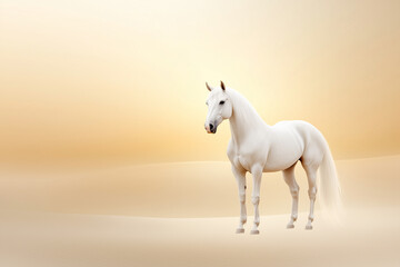 Fototapeta premium White horse standing in serene sand landscape