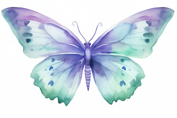 Fototapeta premium Watercolor butterfly in shades of purple and green