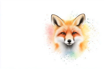 Fox illustration with watercolor splashes on white background