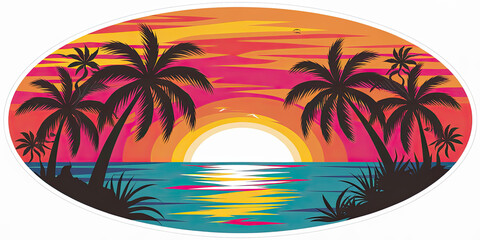Tropical Sunset Beach Scene Palm Trees Ocean Sunrise