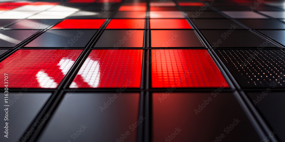 Leinwandbilder abstract red and black tile grid with reflective textures creating a modern and futuristic design