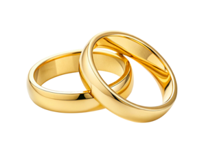 Elegant wedding rings displayed together in warm lighting isolated on transparent background