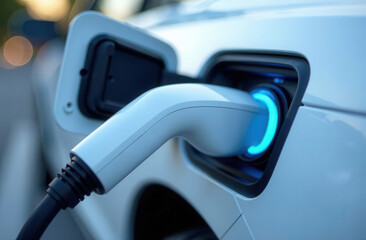 EV charging station for electric vehicles in concept of green energy and eco power.