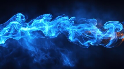 Fototapeta premium Abstract blue and orange smoke swirls on dark background.