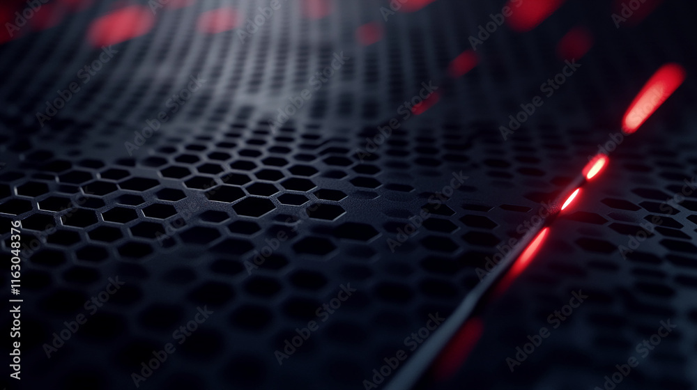 Aufkleber abstract futuristic surface with black hexagonal patterns and red glowing light accents