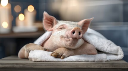 Pig celebration delightful scene for National Pig Day on March 1st in United States, featuring adorable pig enjoying a relaxing spa treatment, symbolizing care, charm, and the joy of honoring pigs.