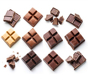 Assorted Chocolate Squares - Delicious Collection of Gourmet Dark, Milk, and White Chocolate Bars with a Variety of Textures and Flavors