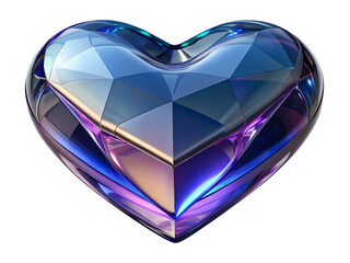 Heart-shaped crystal sculpture reflecting light in a vibrant display of colors isolated on transparent background