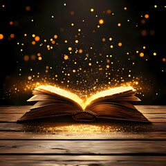 Magical Book Illustration Golden Light